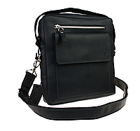 Мужская кожаная сумка-барсетка с ручкой и ремнем через плечо планшет мессенджер черная gmSMVP131