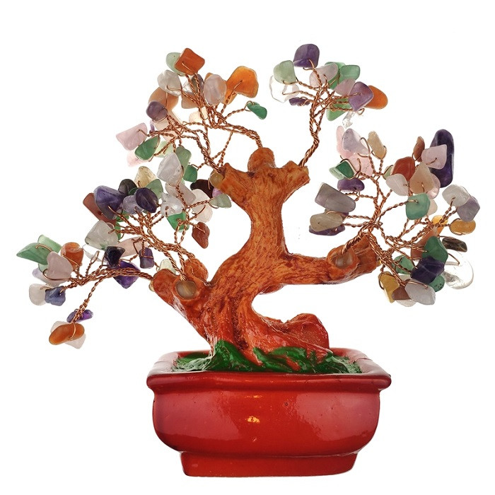 Грошове дерево щастя "Самоцвіти" 16 см різнобарвне (C3751)