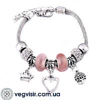 Шикарный женский браслет Пандора Pandora розовая древо жизни сердце корона