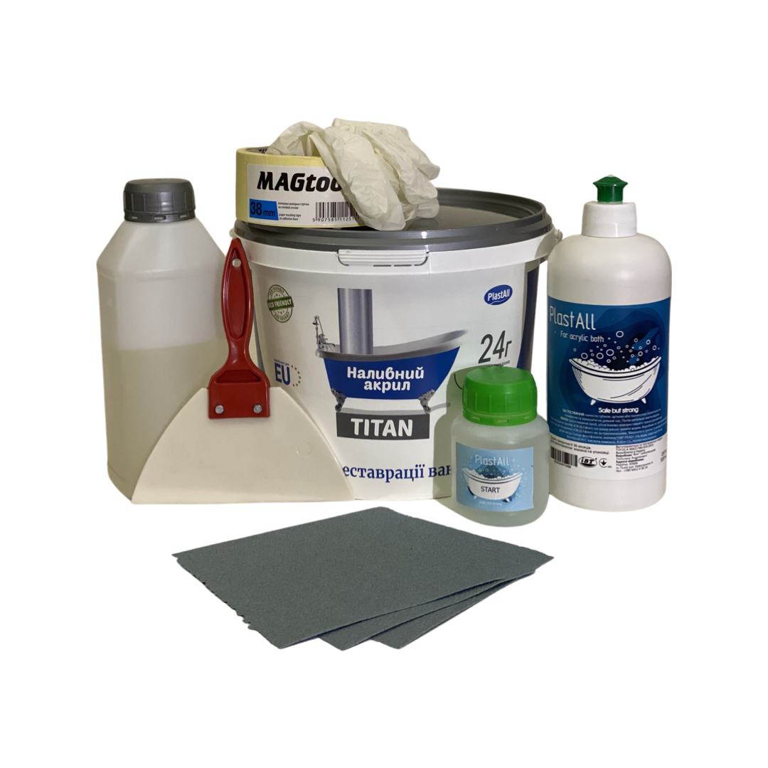 Рідкий акрил Plastall Titan 1.5 м для реставрації ванн білий наливний покриття, фото 1