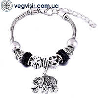 Шикарный женский браслет Пандора Pandora с подвеской слон в черном цвете