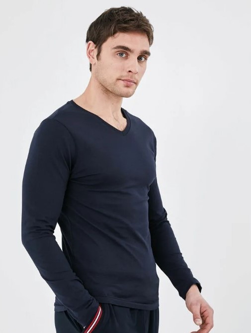 Синій чоловічий реглан LC Waikiki/ЛС Вайки з V-подібним вирізом