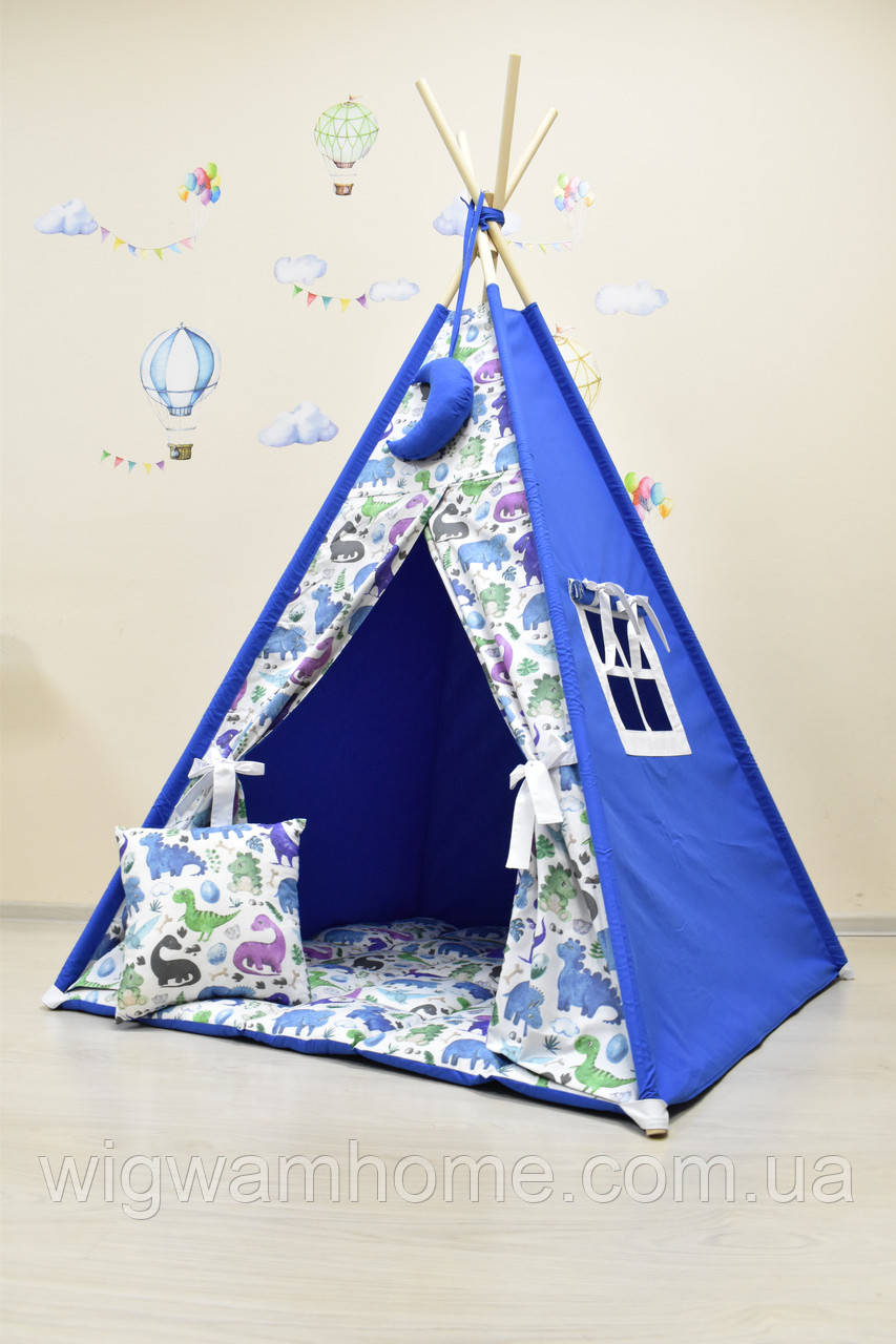 Палатка Вігвам для хлопчика з Динозаврами, Повний комплект, Підвіска місяць зверху у подарунок