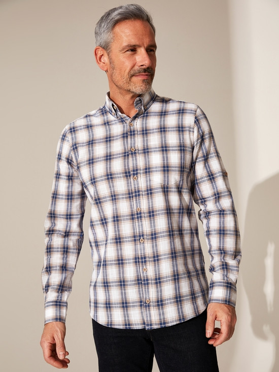 Біла чоловіча сорочка LC Waikiki/ЛС Вайки у фіолетову карту, з кишенею на грудях