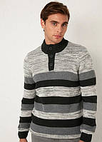 Теплый мужской свитер LC Waikiki/ЛС Вайкики воротник-стойка, в полоску, с пуговицами на воротнике, фото 1