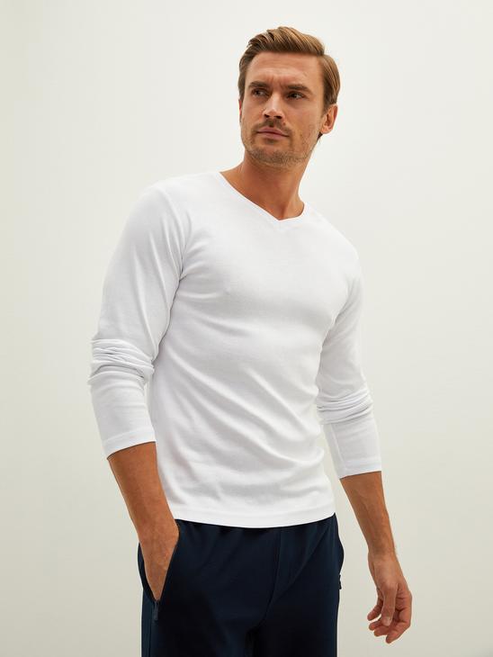 Білий чоловічий реглан LC Waikiki/ЛЗ Вайкікі з V-подібним вирізом