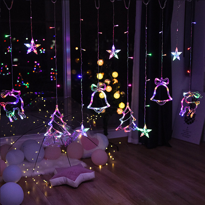Світлодіодна гірлянда штора завіса "Дзвіночок, ялинка, олень" 12 PCS light кольорова