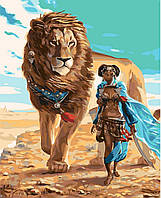 Картина по номерам Девушка со львом, 40х50 Strateg (SY6151)