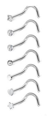 Набір з 7-ми нострил для пірсингу носа під срібло, фото 1