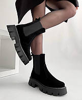 Женские чёрные ботинки Челси из натуральной замши