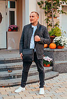 Чоловіча шкіряна сумка-месенджер 23x26x6, сумочка на плече, барсетка плечова для документів, чорний, фото 2