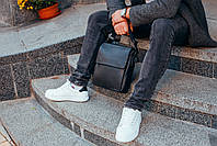 Чоловіча шкіряна сумка-месенджер 23x26x6, сумочка на плече, барсетка плечова для документів, чорний, фото 9