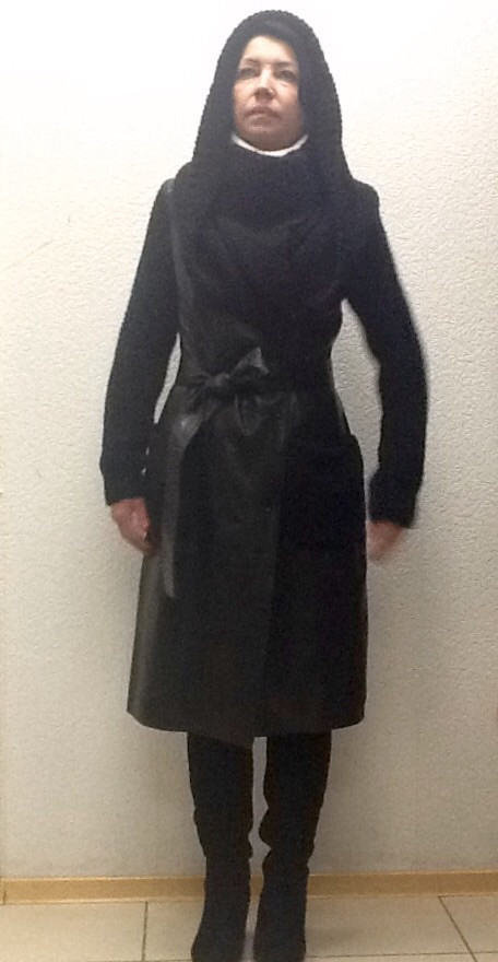 Пальто плащ шкіряне натуральне жіноче Punto чорне, фото 1