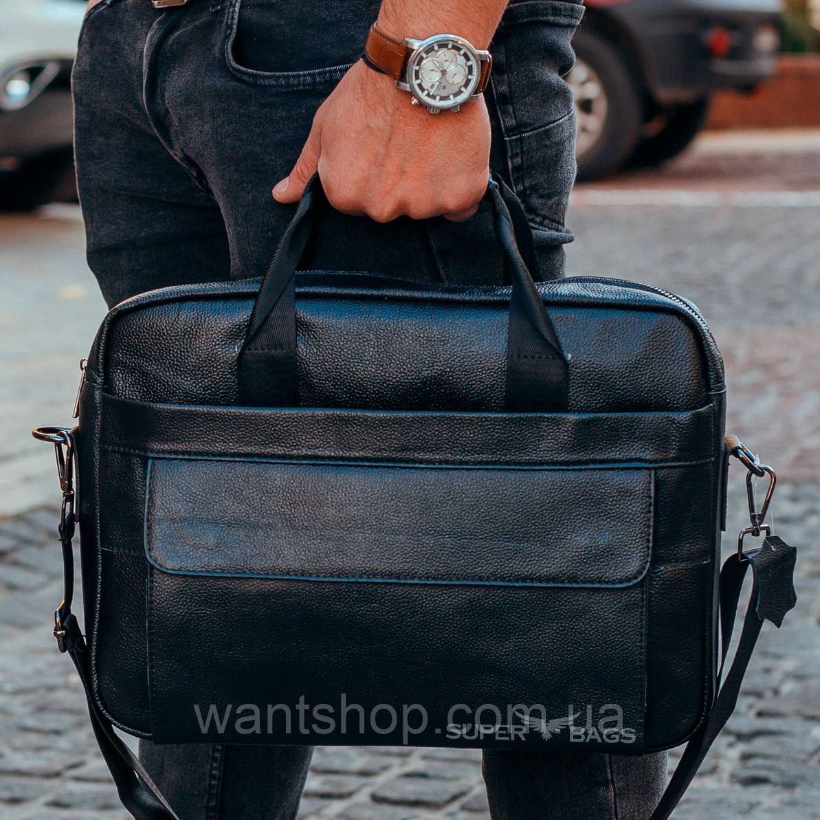 Чоловіча шкіряна сумка портфель для ноутбука Tiding Bag TM-25315 Чорна