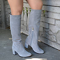 Замшеві чоботи на високих підборах