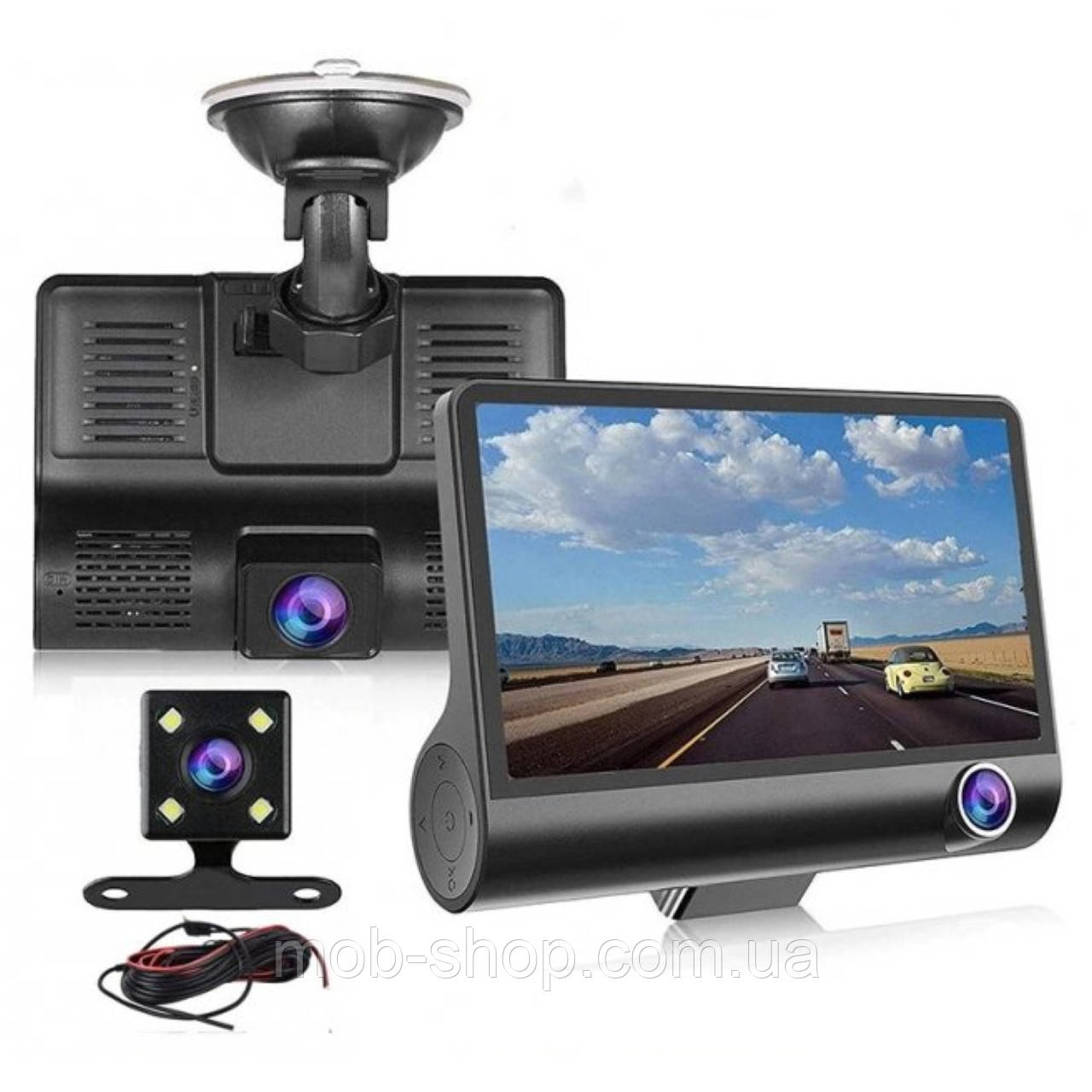 Автомобільний відеореєстратор з трьома камерами DVR SD319 4" Full HD видео реєстратор для таксі маршрутки, фото 1