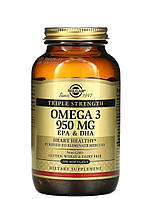 Омега-3 для взрослых в капсулах, рыбий жир 950 мг, Omega-3 EPA & DHA, Solgar, 100 капсул