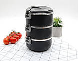 Ланчбокс з металевою колбою 3 яруси Boerle 2400 мл чорний (LB-30189), фото 7