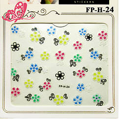 Наклейки Самоклеючі для Нігтів 3D Nail Stickers FPН 24 Літні Квіти на П'ять Пелюсток Різних Кольорів