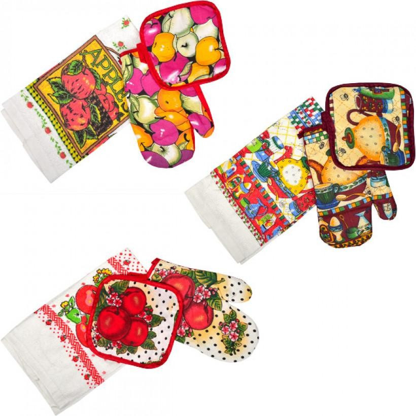 Кухонний подарунковий Набір прихватка, рукавиця, рушник, фото 1