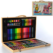 Набір для творчості в дерев'яній валізі олівці акварельні фарби фломастери та крейди MK 4534