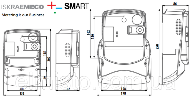 Габаритный чертеж электросчетчика ISKRA ME381 Габаритный чертеж электросчетчика ISKRA ME381