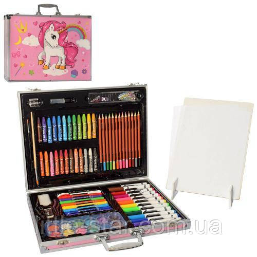 Набір для дитячої творчості Єдиноріг, валіза 2 ярусу, фарби, олівці, фломастери, крейда