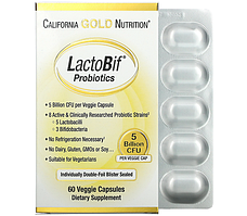 LactoBif Probiotics 5 Billion California Gold Nutrition, 60 капсул