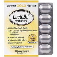 LactoBif Probiotics 30 Billion California Gold Nutrition, 60 капсул