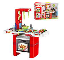 Дитячий ігровий набір інтерактивна кухня велика червона плита посуд продукти духовка-миття звук — 8759