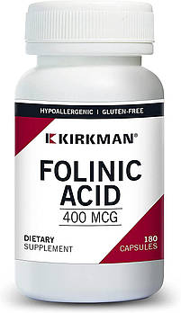 Фолінова кислота 400 мкг-гіпоалергенна, Folinic Acid 400 mcg — Hypoallergenic, Kirkman labs, 180 капсул