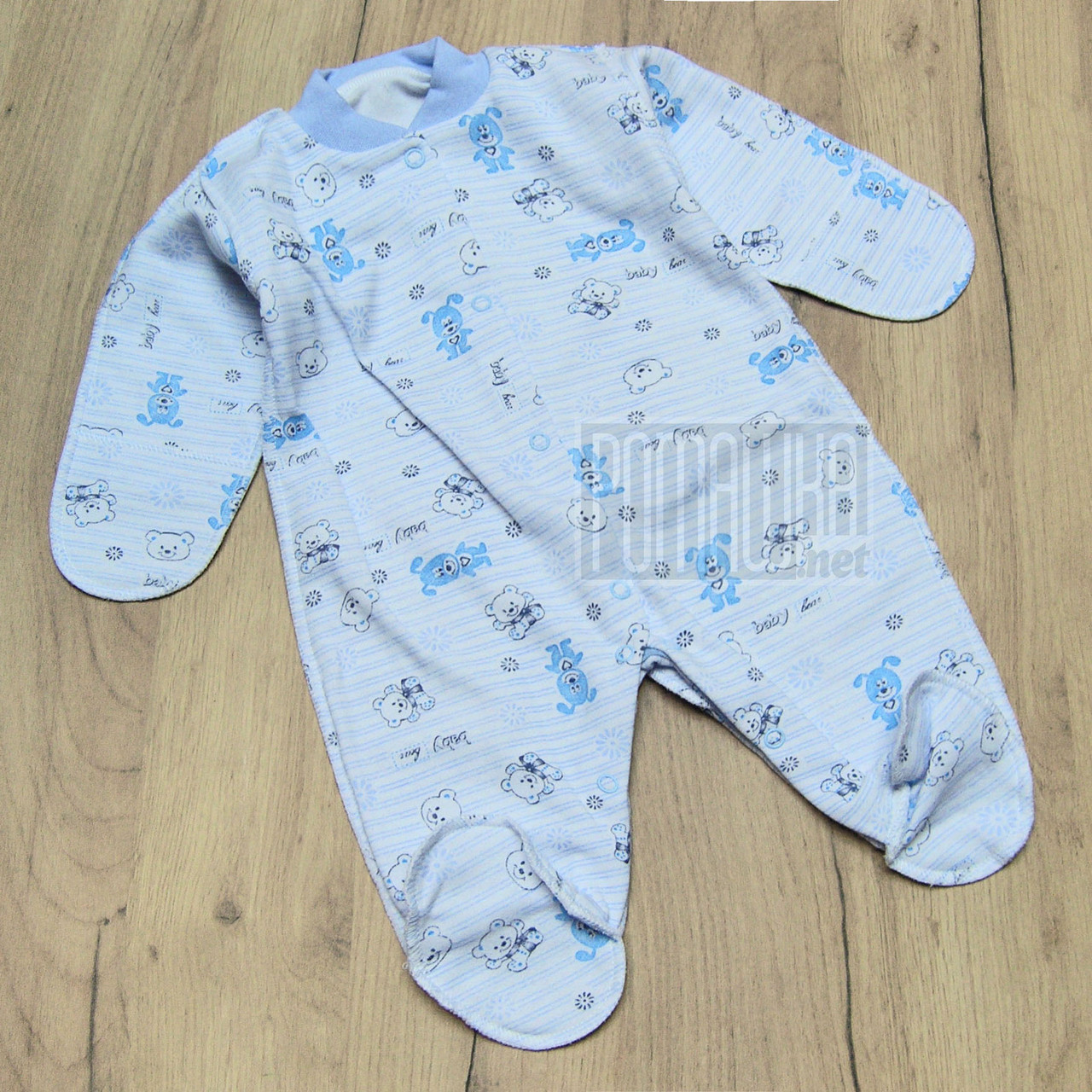 50 (56) 0-1 місяць теплий чоловічок для новонароджених з царапками начосом флісом зовнішні шви в пологовий 8003 ГЛБ