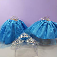 Костюм принцессы новогодний 1-8 лет юбка голубая фатиновая и корона с камнями 1 шт