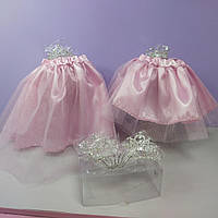 Костюм принцессы новогодний 1-8 лет юбка розовая фатиновая и корона с камнями 1 шт