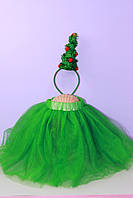 Набор новогодний костюм елочки фатиновая зеленая юбка шестислойная и обруч елочка