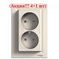 (Акція!! 4+1 шт.) Розетка подвійна без заземлення, слонова кістка — Schneider Electric Asfora EPH9700123-5