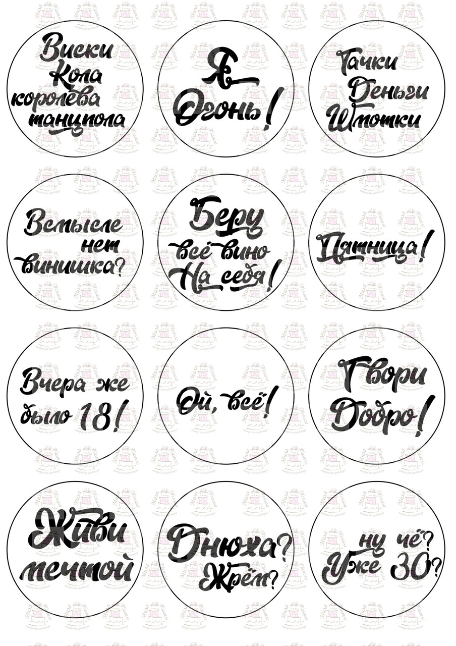 Вафельна картинка на капкейки З Днем народження написи (100106)