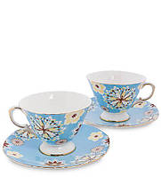 Подарочный чайный набор фарфоровый 4 предмета 2 чашки 200 мл. и 2 блюдца Антонелла голубой 600935