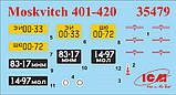 Пластикова модель 1/35 ICM 35479 легковий автомобіль Москвіч-401-420 седан, фото 2