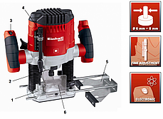 Електричний ручний столярний фрезер по дереву Einhell TC-RO 1155 E : 1100 Вт, 6-8 цанга, 30000 об/хв електрофрезер (4350470), фото 4