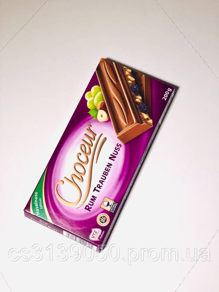 Купить Шоколад молочный з ромом, изюмом и кусочками фундука Choceur Rum ...