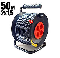Подовжувач 50 м 2х1,5мм на котушці з 4-ма розетками.