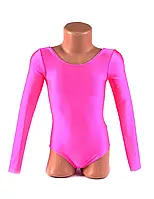 Купальник дитячий для спорту гімнастики танців хореографії довгий рукав малиновий рожевий барбі (з 6-ти до 10 років)