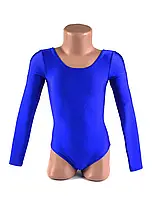 Купальник дитячий для спорту гімнастики танців хореографії довгий рукав синій електрик (з 2-х до 5-ти років)