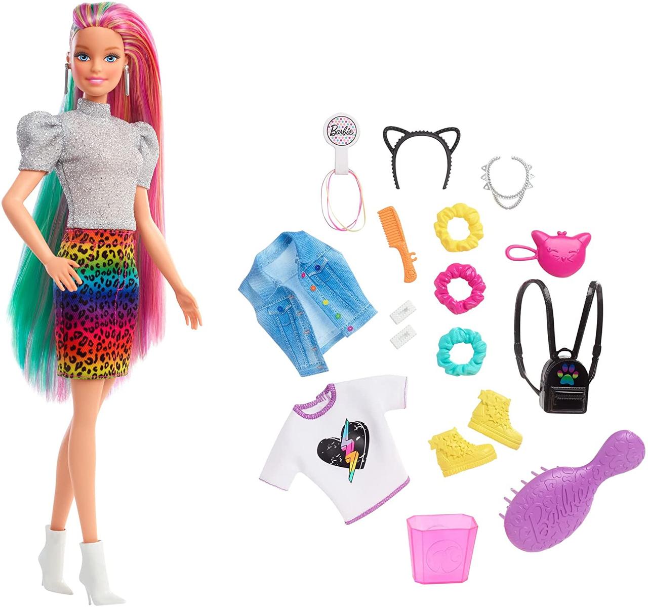 Лялька Барбі леопард з Райдужними волоссям Barbie Leopard Rainbow Hair