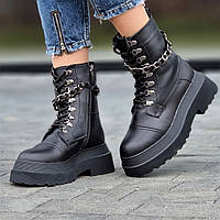Тільки 37р і 40р! Черевики зимові жіночі шкіряні на платформі чорні Ботинки женские зимние кожаные (Код: М2016)
