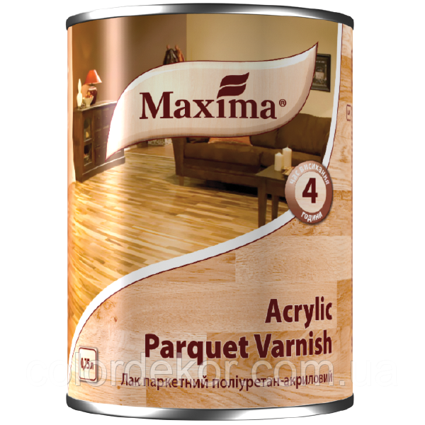 Лак паркетный полиуретан - акрил Maxima Acrylic Parquet Varnish Шелковисто-матовый 0,75л - фото 1 - id-p241741700