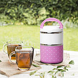 Ланч бокс подвійний Kamille KM-2103 Рожевий 1080мл Обідній ланч бокс Ланч бокси для їжі Дитячий ланч бокс, фото 9