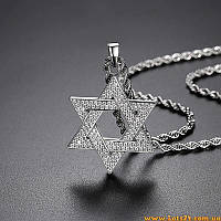 Кулон Зірка Давида з кристалами магічний символ Царя Соломона сріблястий