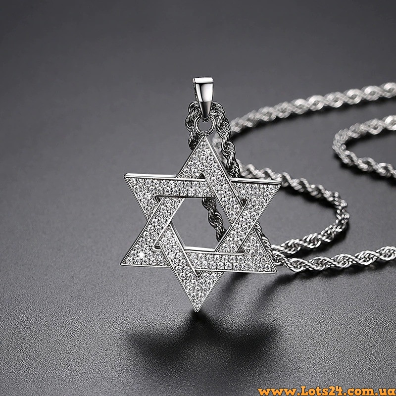 Кулон Зірка Давида з кристалами магічний символ Царя Соломона сріблястий